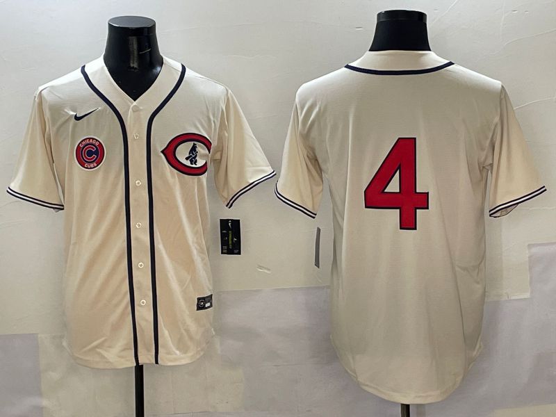 Men Chicago Cubs 4 No Name Cream Throwback 2025 Nike MLB Jersey style 7